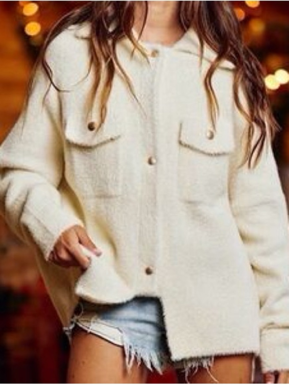BUCKETLIST Cream Teddy Button-Front Jacket
